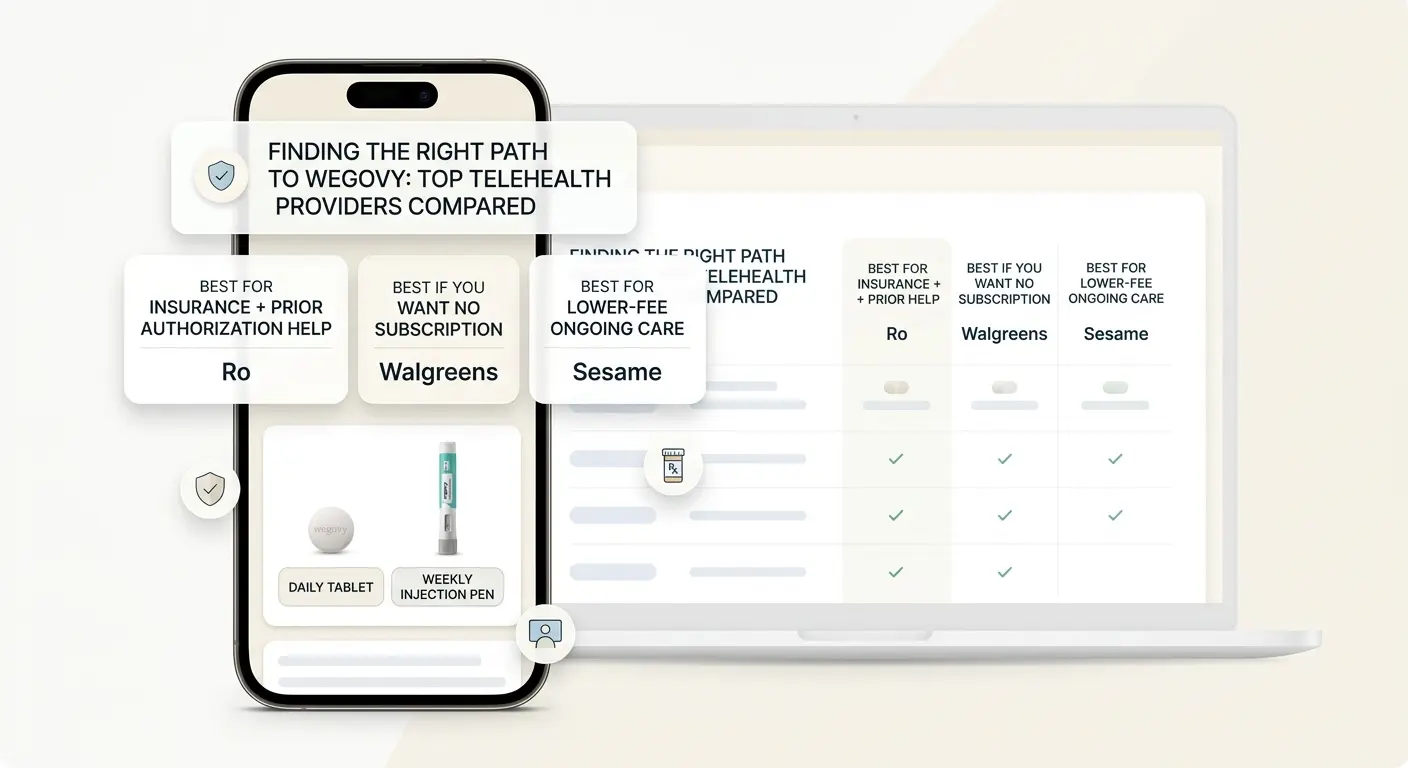 Finding the right path to Wegovy — top telehealth providers compared: Ro for insurance + prior auth help, Walgreens for no subscription, Sesame for lower-fee ongoing care