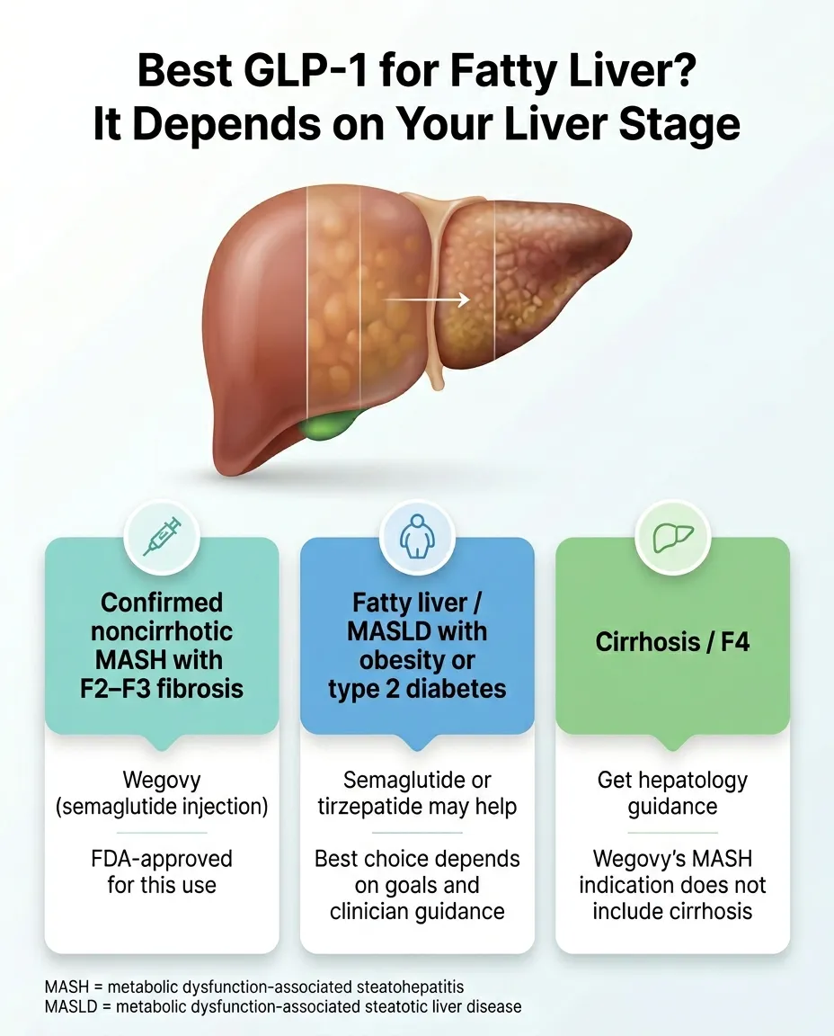 GLP-1 for fatty liver disease: MASH vs MASLD staging decision guide -- when to consider Wegovy, fibrosis stage, and what the biopsy endpoints mean