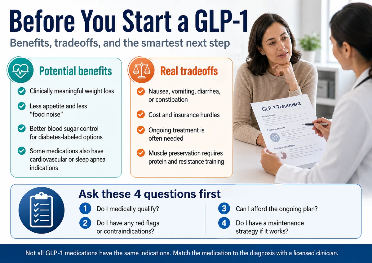 Before you start a GLP-1 — potential benefits, real tradeoffs, and four questions to ask yourself first